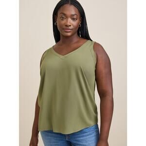 Torrid‎ Tank Top Plus 4X Challis Stitch Detail V-Neck Sleeveless Olivine NWT